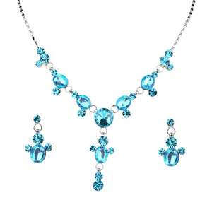 Urthn <b>Blue</b> Austrian Stone Rhodium-Plated Necklace Set 1102809 Fashionable Jewelry for Women - Product Image 1