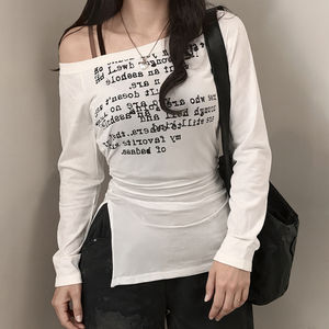 2025 otoño nueva moda Casual Color sólido hombro oblicuo manga larga Camiseta Streetwear Slim Fit Lazy Shirt - Product Image 3