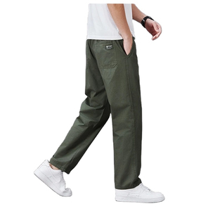 Pantalon décontracté en toile mi-lourde pour hommes et hommes grande taille, taille élastique, coupe droite, écologique, respirant, pour l'été - Product Image 4