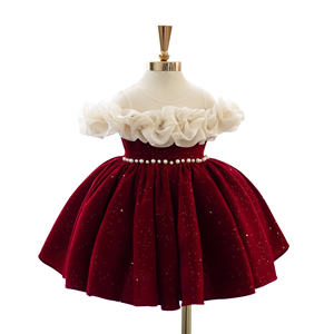 Vestido de princesa de terciopelo de invierno de alta calidad para niñas, OEM, ODM, hecho en Vietnam durante 12 años, diseño de media manga con volantes y hombros - Product Image 2