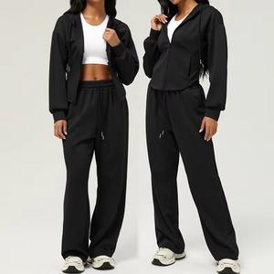Vêtements de sport pour femmes 2 pièces amples coupe zippée veste de sport à manches pantalons de survêtement vêtements de sport personnalisables vêtements de salon - Product Image 6