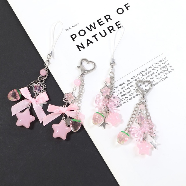 Phone Charms Aesthetic Y2K Cell Phone Charms Strap Strawberry Star Phone Charm for Bag Keychain Airpods Camera Pendants Decor