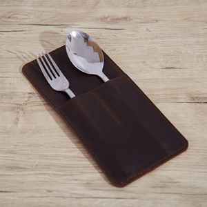 Cubiertos de lujo de cuero genuino ecológicos hechos a mano para restaurante, organizador de mesa de comedor, bolsa de almacenamiento de cubiertos Vintage - Product Image 1
