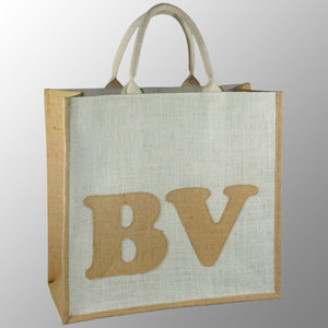 Sac à provisions en jute conçu sur mesure avec appliques et poignées en toile de coton rembourrées avec une corde à l'intérieur des sacs de promotion de cadeaux en jute - Product Image 1