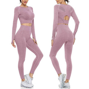 Conjunto de Yoga de alta calidad para mujer, secado rápido, duradero, transpirable, ligero, Color sólido, cierre de cintura elástica, logotipo frontal de la mejor calidad - Product Image 4
