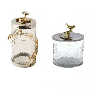 Latest Arrival Luxury Metal Glass Canisters Customized Gold Kitchenware Decorative Condiments Cover Gold Luxury Canisters - Product Image 3