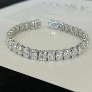 15tcw Oval Lab Grown Diamond Tennis Bracelet in <b>Solid</b> White <b>Gold</b> DEF VVSVS IGI Certified Wedding Elegant Stylish for Women - Product Image 1