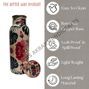 750ml <b>Metal</b> Copper <b>Water</b> <b>Bottle</b> Premium Handcrafted Design Leakproof Rustproof Direct Drinking Stylish Choice Enamel Printed - Product Image 2