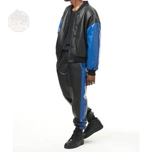 Chándal de cuero para correr de alta calidad para hombre, recién llegado, conjunto de 2 piezas, venta al por mayor, marca personalizada, ropa de calle, chándal de cuero - Product Image 6