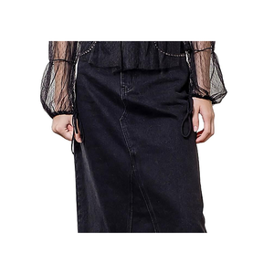 กระโปรงมิดิสีดำ Moon River ลายพิมพ์ไม่สมมาตร ผ้าฝ้ายผสมเดนิม แต่งกระดุม สไตล์ลำลอง ทรงดินสอ ผ้าถักทอ ทรงเข้ารูป - Product Image 2