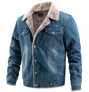 Veste en jean d'hiver pour hommes coupe-vent polaire épaisse chaude hommes Streetwear décontracté fourrure col rabattu veste en jean personnalisée - Product Image 1