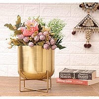 Récipient en métal personnalisable porte-pots décoratifs avec support antirouille pot de jardinière doré robuste enduit de poudre - Product Image 3