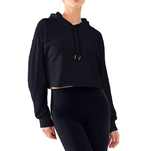 Diseño único de lujo Crop Top sudaderas con capucha señoras al por mayor impreso en blanco algodón recortado Top sudaderas con capucha para las mujeres - Product Image 2