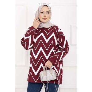 Suéter de Punto para Mujer Lavin, Color Borgoña, Diseño Zigzag, Casual, Transpirable, Cómodo, con Botones y Apliques de Flores, para Verano y Otoño - Product Image 2