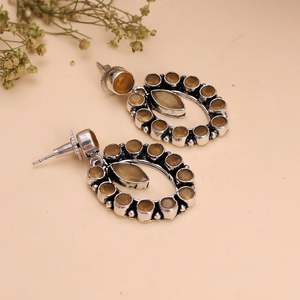 ต่างหูเงินออกซิไดซ์ทรงหยดน้ำแบบฝังขอบ |   ของขวัญเครื่องประดับโบโฮสไตล์วินเทจสำหรับผู้หญิง - Product Image 1