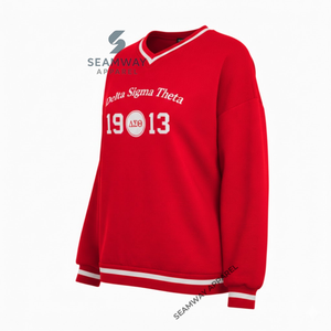 Delta |   Sigma |   Sweat-shirt décontracté en coton pour femme Theta Sorority, pull à col rond, style universitaire, surdimensionné, brodé - Product Image 3