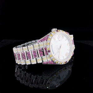 Fully Customised RedYellow Stainless Steel Men's <b>Watch</b> <b>White</b> Diamond Plated ETA Quartz Movement Coin Luxury Business - Product Image 6