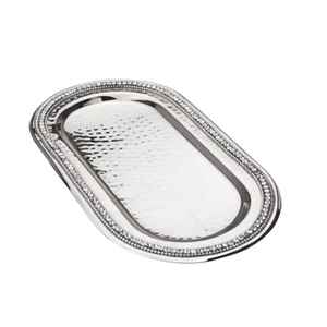 Plateau de service en métal plaqué argent de designer, plateau de service en acier inoxydable, écologique, poli, passe au lave-vaisselle, utilisation à domicile et au restaurant - Product Image 2