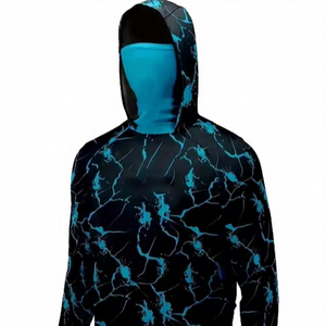 Camisa de Pesca con Capucha para Hombre, Talla Grande, Negra con Estampado de Rayos Azules, Impermeable, Transpirable, Manga Larga, Protección Solar UPF 50, Secado Rápido - Product Image 1