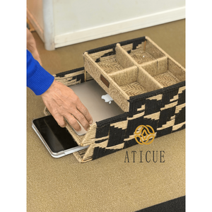 Housse pour ordinateur portable en jute et coton tricoté, écologique et artisanale, 15x11x8 pouces, organiseur de bureau multifonctionnel pour une utilisation sur le bureau - Product Image 6