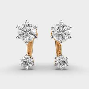 Pendientes de diamantes cultivados en laboratorio redondos de dos piedras, tendencia elegante, oro sólido de 14 quilates para boda o compromiso - Product Image 1