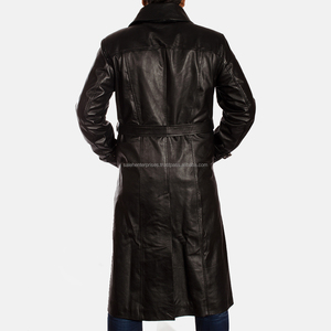 Vente en gros Manteau en cuir de mouton véritable respirant à double col décontracté pour hommes avec polaire de laine à l'intérieur des manteaux en cuir noir - Product Image 2