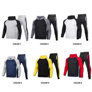 100% coton marque conception personnalisée survêtement unisexe Sport porter deux pièces ensemble pull à capuche pantalons de survêtement hommes survêtements - Product Image 4