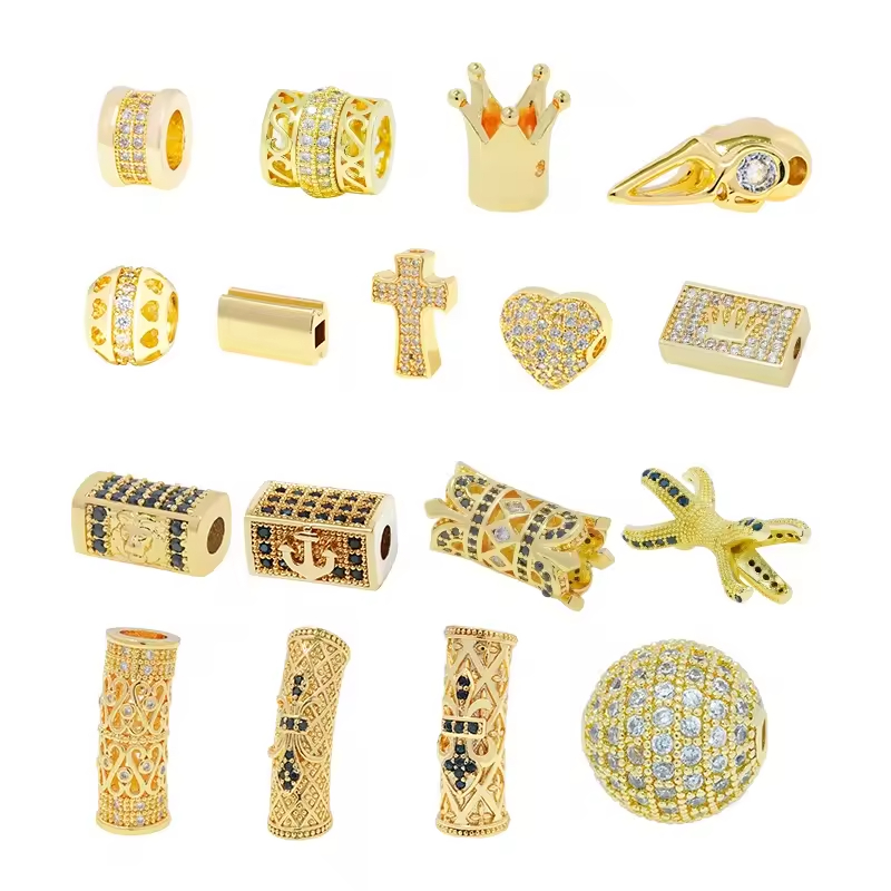 Fashion Jewelry CZ Beads Cubic Zirconia 18K Gold Plated Beads Connector Spacers Zircon Gemstone Diy Beads for Jewelry Making Kit