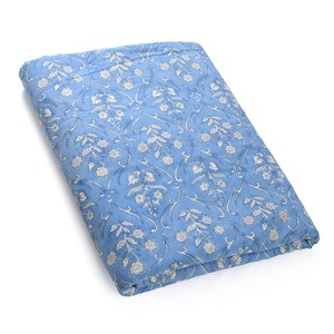 New Cornflower Blue & <b>White</b> Indian Floral <b>Hand</b> Block Printed 100% Pure Cotton Cloth Fabric by the Yard Dresses Pillows Cushions - Product Image 1