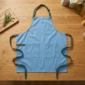 Pink Bib <b>Apron</b> Three Pockets 100% Cotton Canvas Eco-Friendly Machine Washable for Cooking Daily Use Simple Style Woven Fabric - Product Image 5