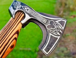 Custom Handmade <b>Viking</b> <b>Axe</b> with Engraved Carbon Steel Head & Leather Sheath Outdoor Camping & Gift <b>Axe</b> - Product Image 4