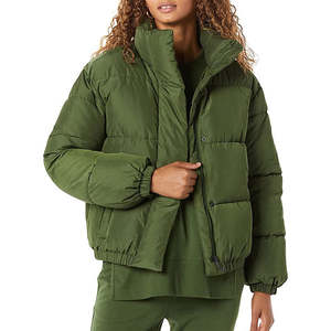 Coupe décontractée grande taille femmes recadrée bulle doudoune veste peau de mouton garniture toile fermeture à glissière-confortable doux matelassé - Product Image 1