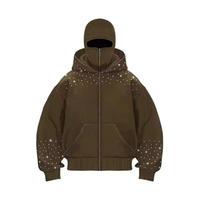 Sudadera con Capucha de Algodón Grueso para Hombre con Diseño de Máscara Ninja y Pedrería Personalizada