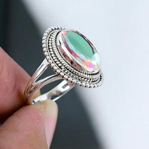 Bague en quartz Aura Ange de créateur, argent sterling 925, forme ovale 10x14mm, bijou bohème, pierre précieuse, pour femmes, anniversaires - Product Image 4