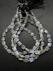 Pierre de lune arc-en-ciel naturelle de haute qualité perles en forme de rectangle à facettes bonne qualité pierre fantaisie - Product Image 2