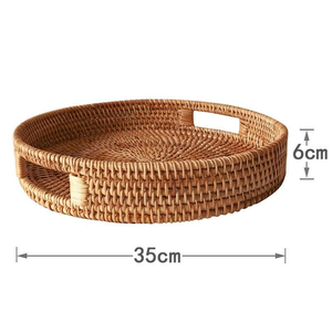 Retro Style Natural Eco-friendly <b>round</b> Wicker Rattan <b>Tray</b> with Rattan Handle Home Decoration Food <b>Serving</b> <b>Trays</b> from Vietnam - Product Image 1