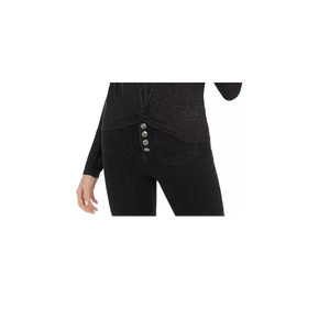 Top casual a costine scintillante per bambini Planet Gold, taglia extra small nero con design a nodo frontale - Product Image 3