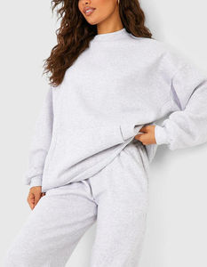 Venta al por mayor de chándales de gran tamaño de hombro caído de las mujeres 100% de algodón de moda personalizado Puff impreso Logo encaje 2 piezas Jogger invierno - Product Image 2