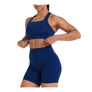 Venta al por mayor de algodón ropa activa mujeres deportes sujetador gimnasio entrenamiento pantalones cortos impacto Yoga conjunto de cintura alta acanalado - Product Image 6