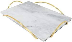 ถาดหินอ่อนที่มีด้ามจับทองเหลืองตกแต่งงานแต่งงานถาดหินอ่อนธรรมชาติดูหรูหราสำหรับโรงแรมบ้านร้านอาหาร - Product Image 3