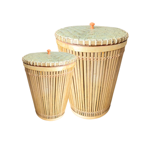 Panier à linge en bambou avec couvercle, fabriqué à la main, jacinthe d'eau, jonc de mer, parfait pour le stockage et les utilisations décoratives - Product Image 1