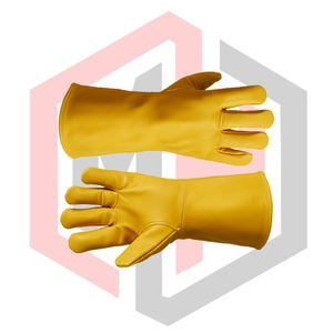 ถุงมือหนังวัวสีเหลืองและอะรามิดสำหรับงานเชื่อม ป้องกันความร้อนจากแสงอาทิตย์ สำหรับนักดับเพลิง ป้องกันความร้อนบริเวณมือและแขน  ขอบถัก 7 ออนซ์ - Product Image 6