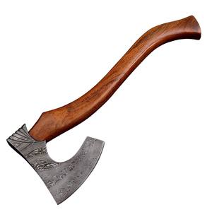 Hache en acier Damas faite à la main de haute qualité, hache à barbe en acier Damas forgé avec manche en bois de rose et étui en cuir - Product Image 1