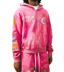 ผู้ผลิตเสื้อฮู้ดดี้ทรงครอป บ็อกซี่ โอเวอร์ไซส์ ผ้าคอตตอนหนานุ่ม สไตล์สตรีทแวร์ ลุคทำเก่า ซิปหน้า ล้างสีแบบแอซิดวอช - Product Image 4