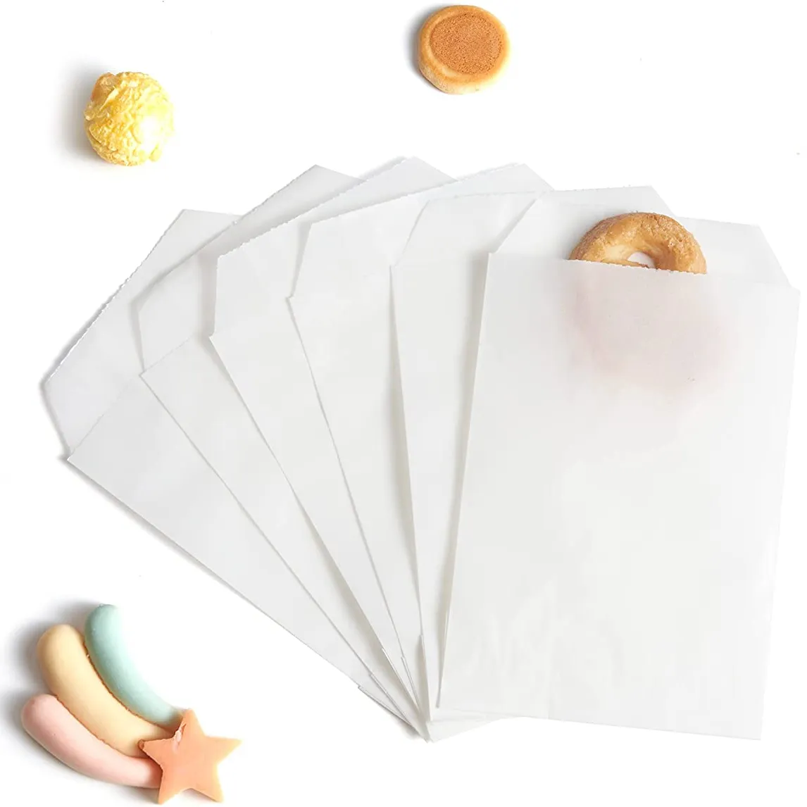 Small Paper Bag Plain 3/4" Glassine Wet Wax Paper Sandwich Bags Food Grade Grease Resistant Wax Gusseted Bag