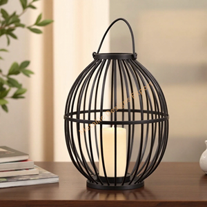 Lanterne de pot à bougie en fer noir vintage support décoratif intérieur/extérieur unique pour l'éclairage d'ambiance de maison, de patio ou de jardin - Product Image 6
