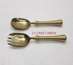 Ensemble de cuillères à salade en bois à manche en laiton entièrement fait à la main Nouvelles cuillères à salade de service tendance Nouveau type de serveurs à poignée - Product Image 6