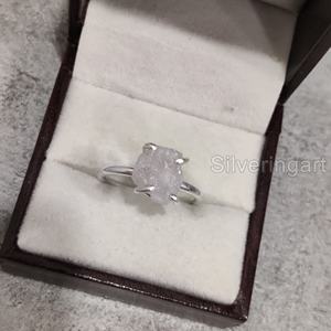 Joyería de piedra en bruto, anillo para mujer, en bruto de cuarzo rosa Natural piedra preciosa, banda de punta de piedra natal de abril, anillo de Plata de Ley 925 de Navidad - Product Image 3