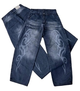 กางเกงยีนส์ทรงหลวมสำหรับผู้ชายกางเกงผ้าฝ้ายฟอกสีอ่อนสำหรับผู้ชายพิมพ์ลายได้ตามต้องการ - Product Image 5