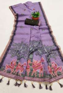 Sari de Algodón Muga Puro y Suave para Mujer con Diseño de Tejido Meenakari en Toda la Superficie, con Borde y Pallu Enriquecido - Product Image 5